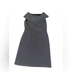 Tahari ASL Women Folded Neck Career Sheath Dress Size 12 Sleeveless Black White